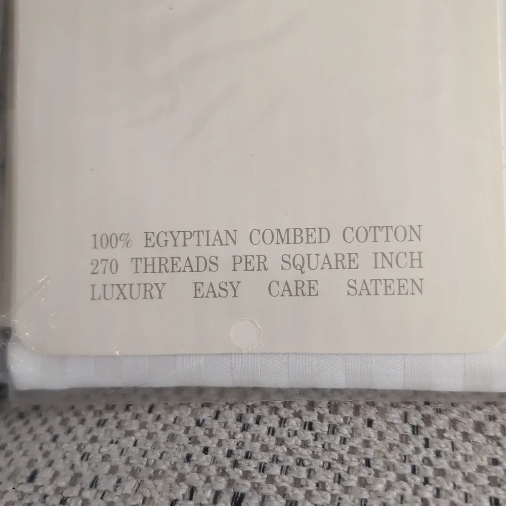 Vintage Royal Sateen 270 Egyptian Cotton Full Flat Sheet Oyster Striped NOS Seal
